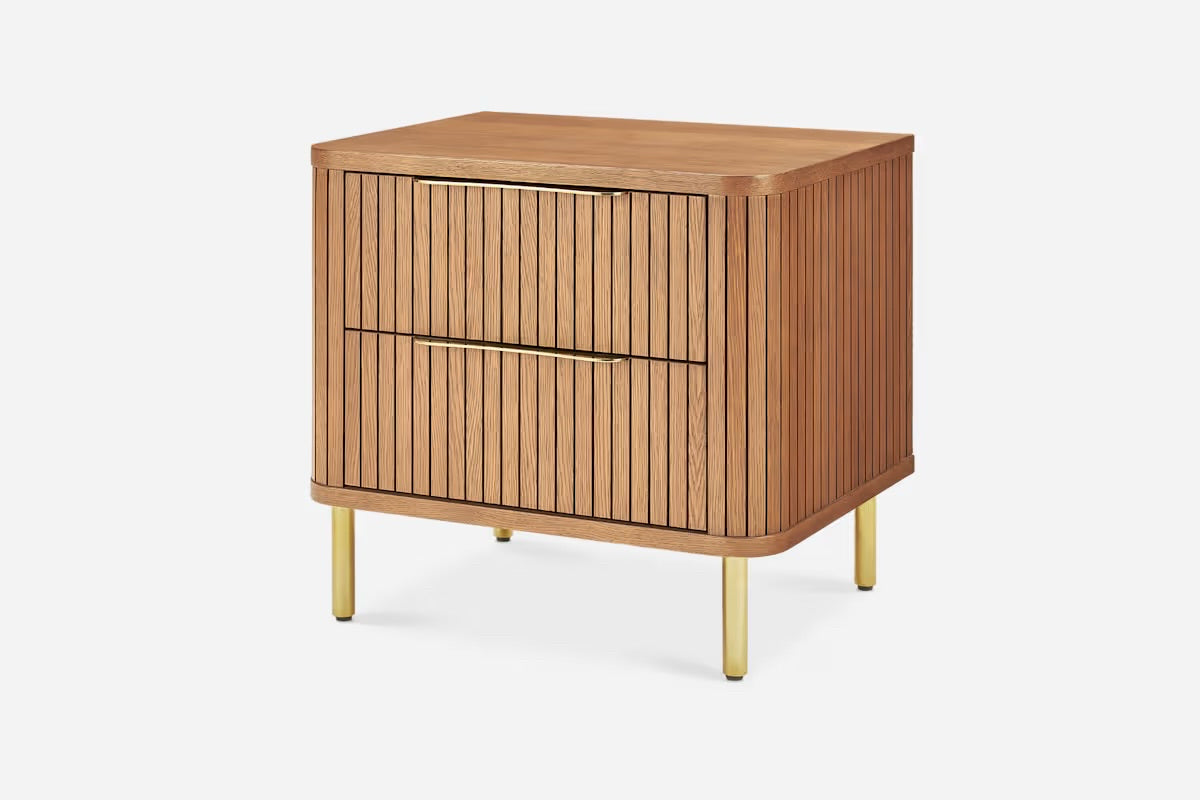 Castlery Harper 2-Drawer Nightstand, Chestnut & Brass, 23.6"W x 17.7"D x 21.7"H