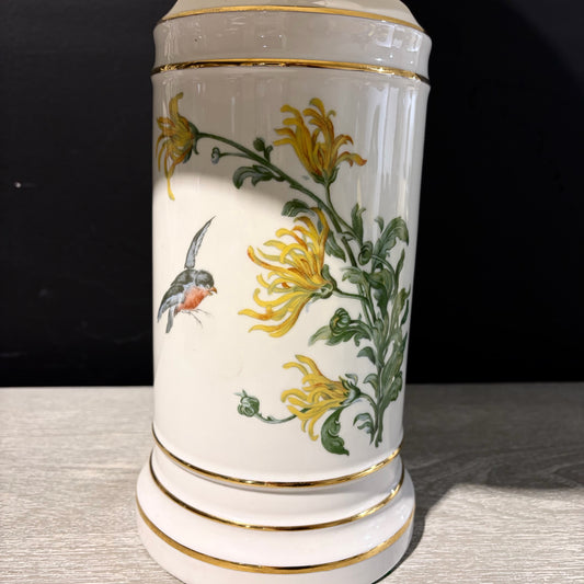 Vintage Botanical Ceramic Lamp, 22"H x 6"Dia