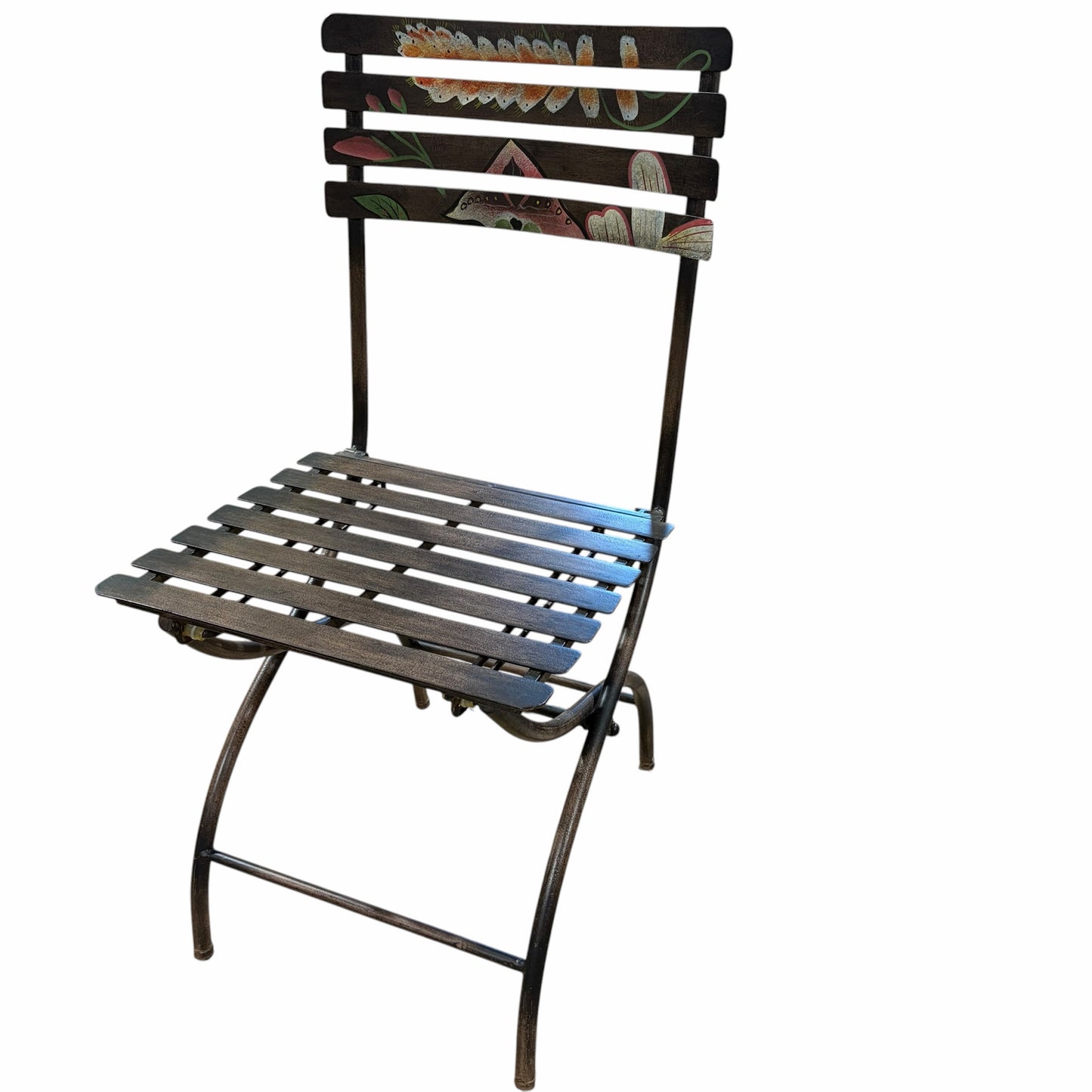 Hand Painted Metal Folding Chair, 17"W x 19"D x 35.25"H