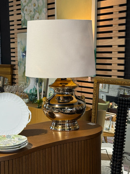 VTG Ceramic lamp, gold/silver metallic finish, 12"W x 12"D x 27"H
