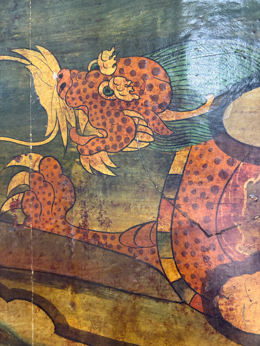 VTG Hand-Painted Asian Lacquer Wood Panel, 33.5"W x 65.5"H x 3"D