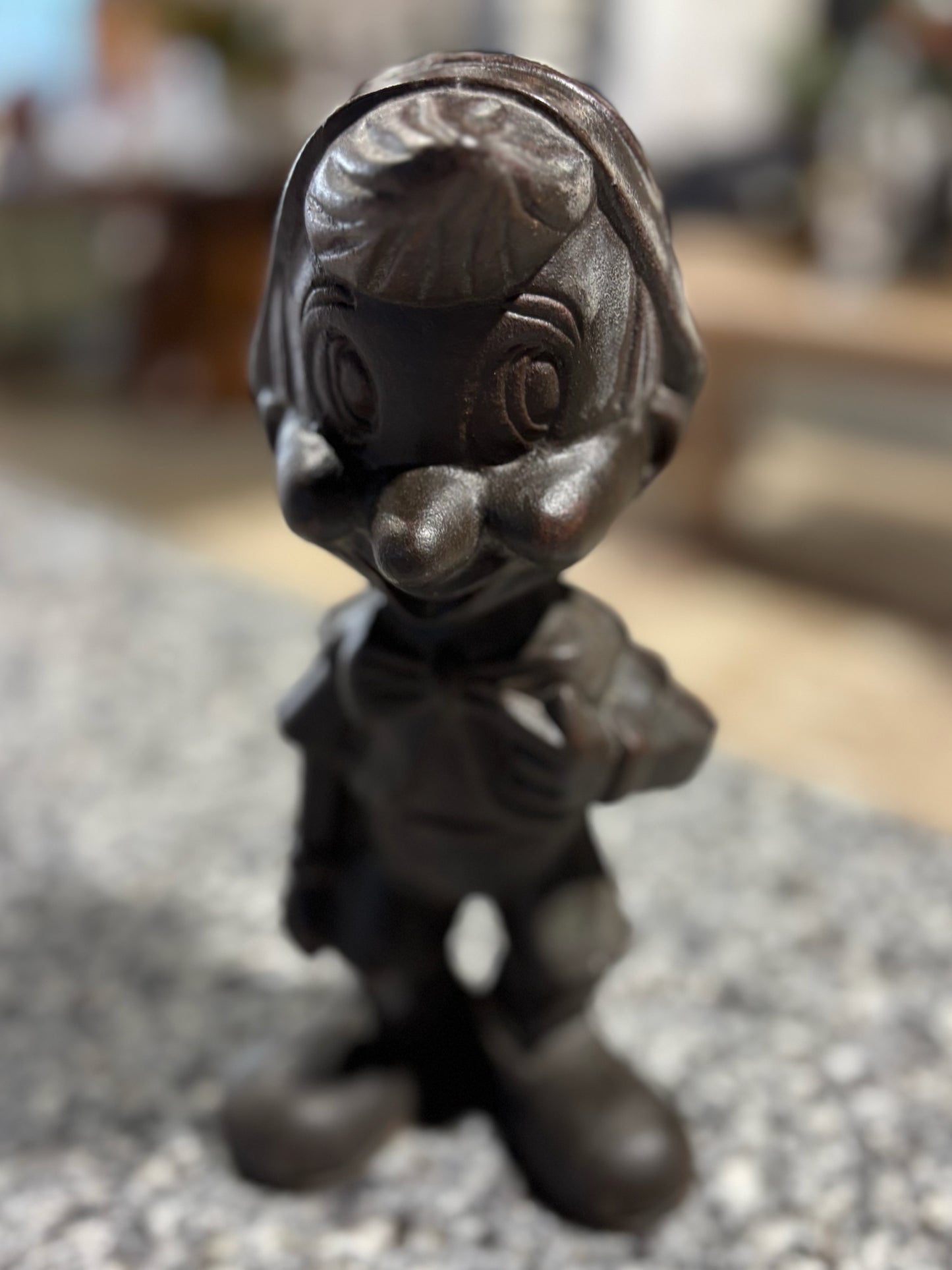 Vintage Pinocchio Coin Bank, Cast Iron, 4.5" W x 5" D x 10" H