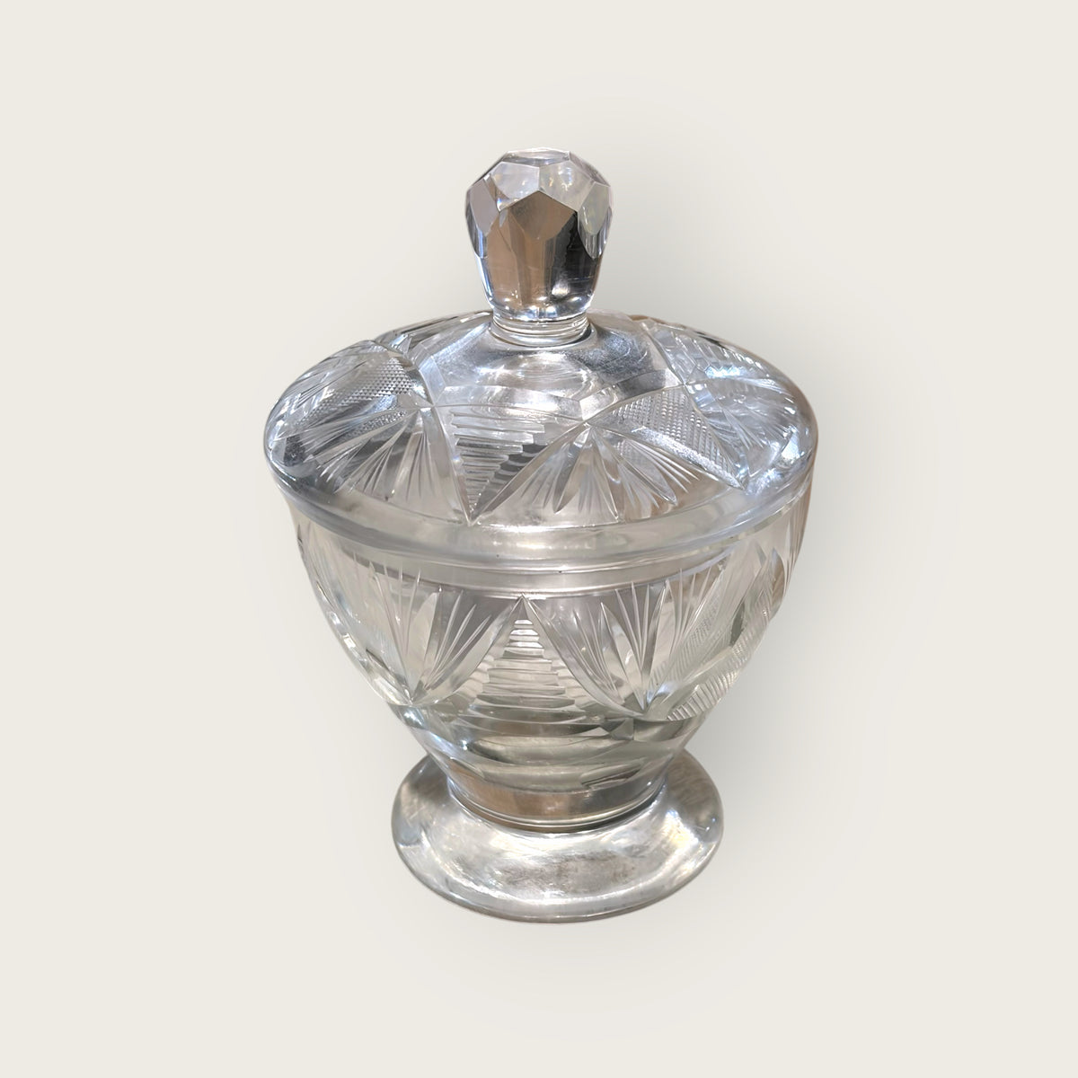 Footed Lidded Cut Glass/Crystal Candy Dish, 6"H x 4"Dia