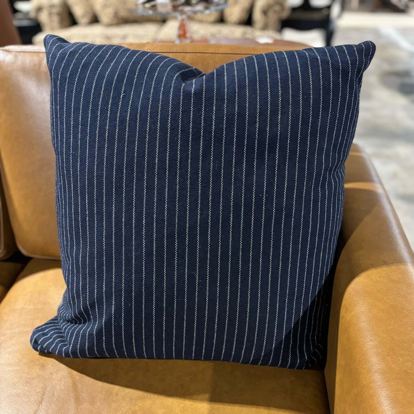 Navy Pinstripe Down Filled Throw Pillow (Arhaus?) 23" W x 7" D x 23" H