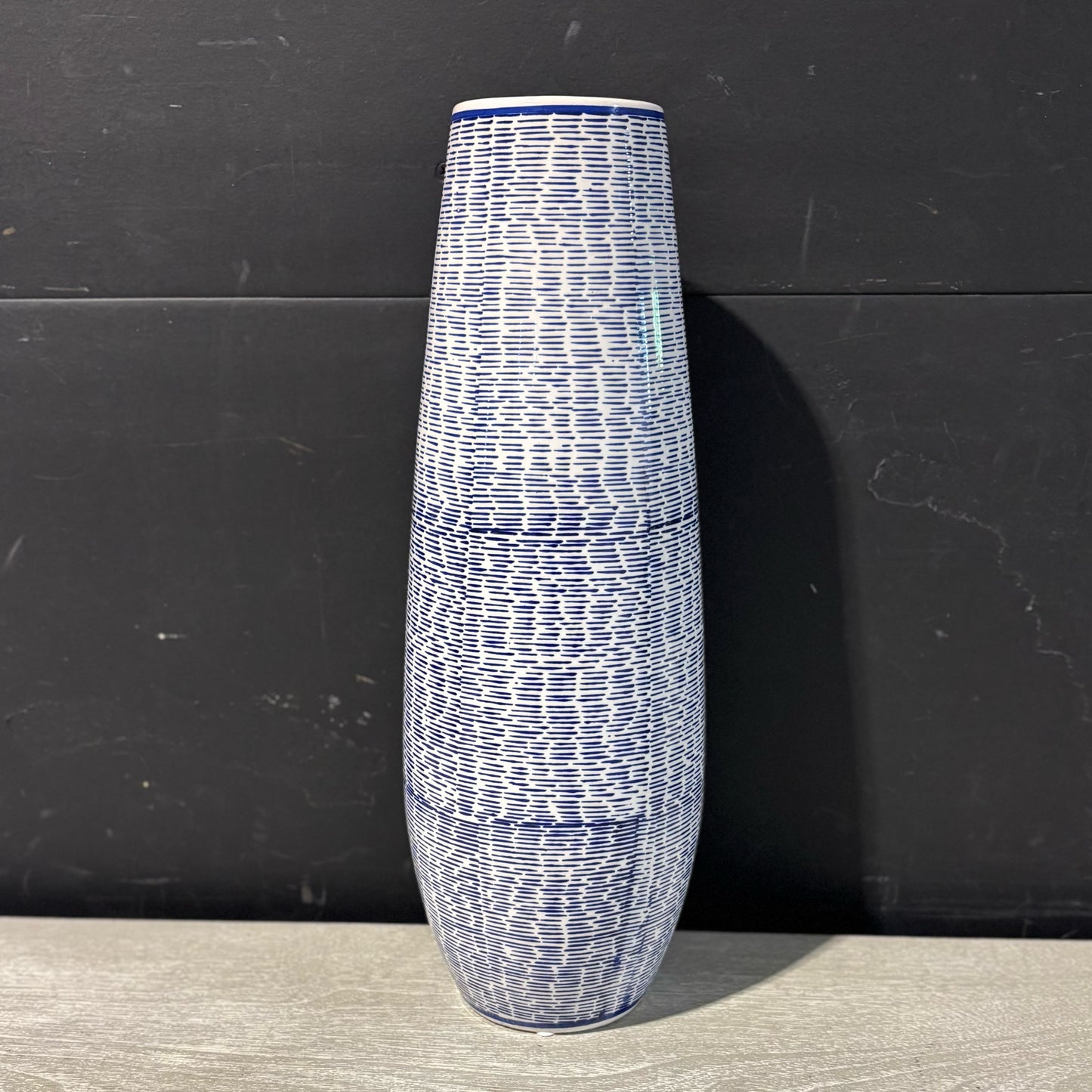 Cyclindrical Blue/White Decorative Vase 16.5" H x 19" D