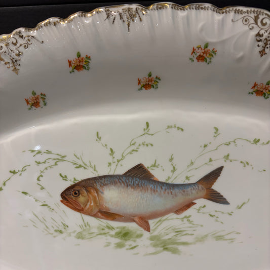 Antique Austrian Porcelain Fish Platter John Wanamaker, 18.25"W x 11"D x 1.75"H