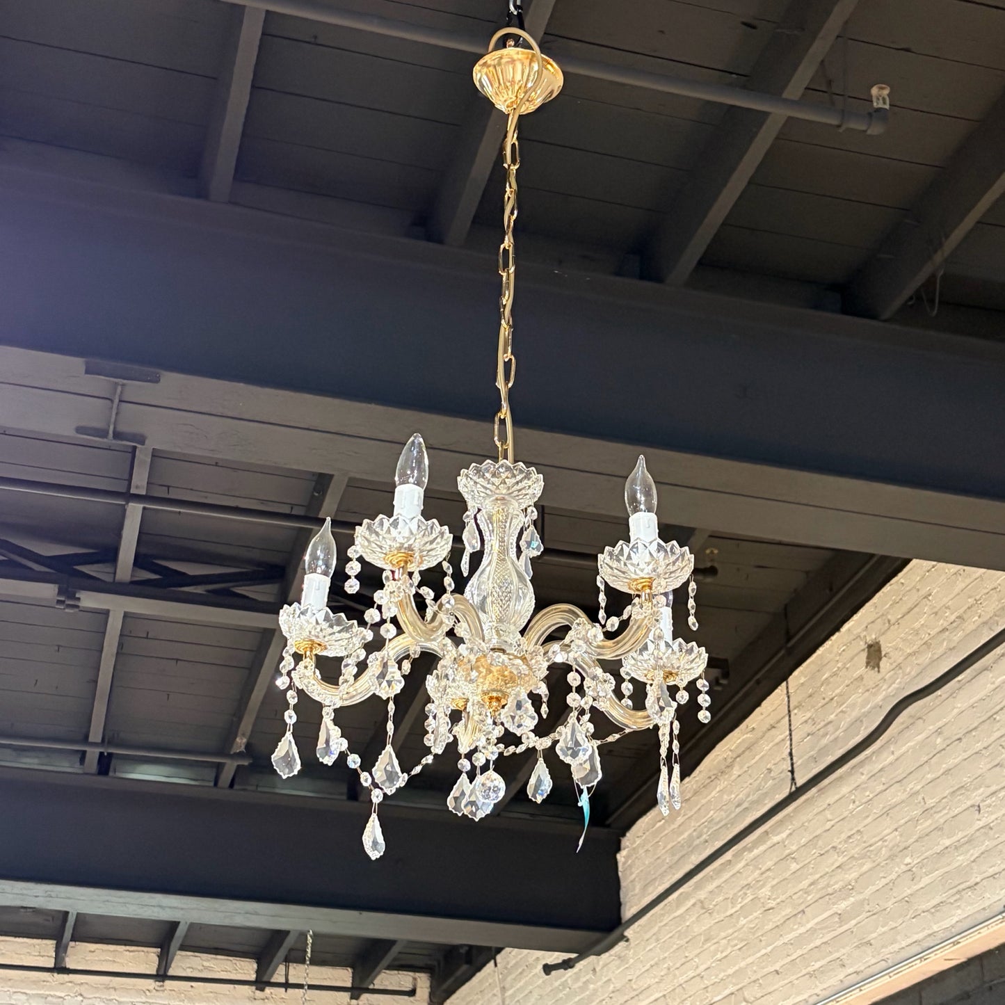 VTG 5-Arm Crystal Chandelier, 19"W x 11.5"H