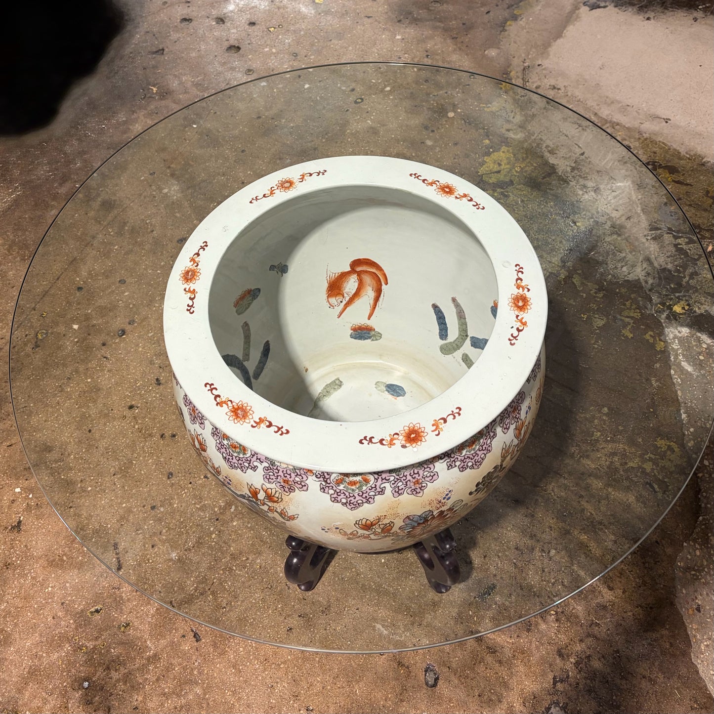 Chinoiserie Fish Bowl Table W/ Wood Sand, 36"Dia x 28"H