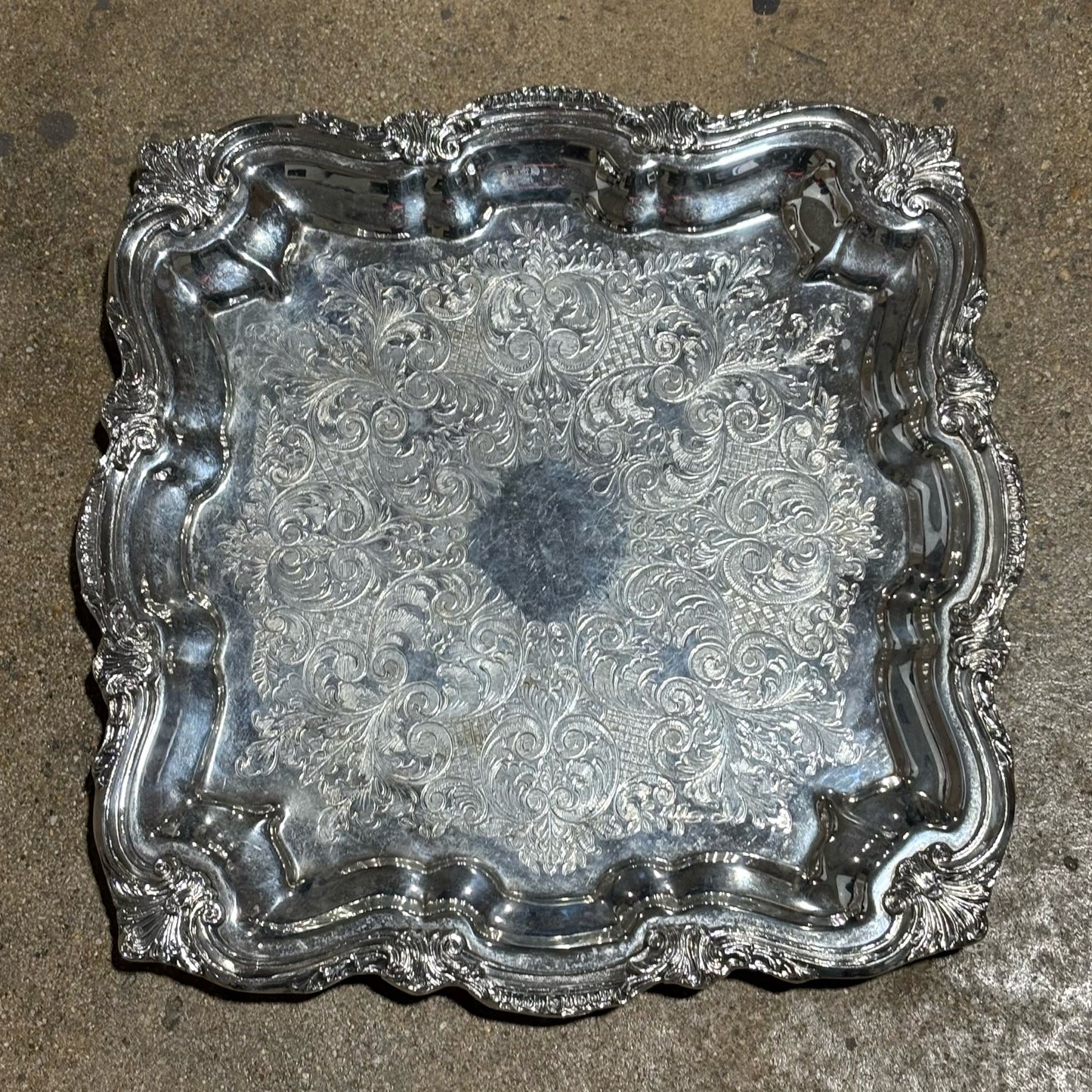 Silverplate Ornate Square Tray16" L x 16" W x 1.5" D