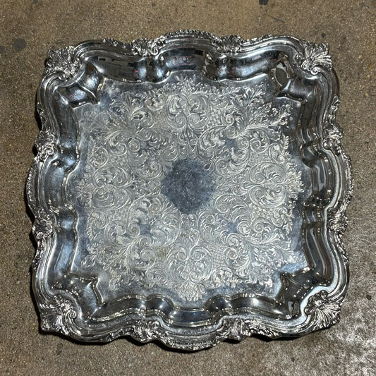 Silverplate Ornate Square Tray16" L x 16" W x 1.5" D