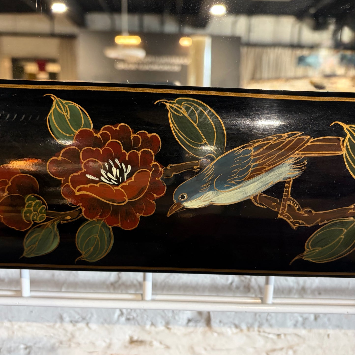 Black Lacquer Chinoiserie wall mirror, 28.5W" x 42"H