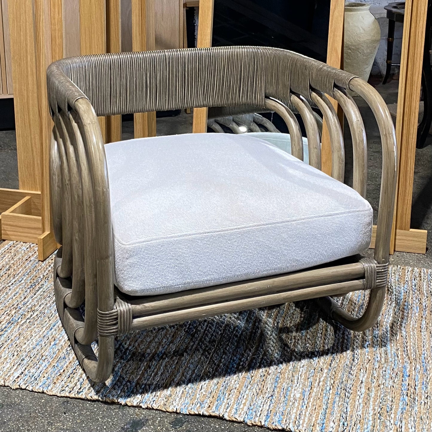 Arteriors Hamza Chair, Gray Rattan W/Cushion, 28.5"W x 26.5"D x 27"H