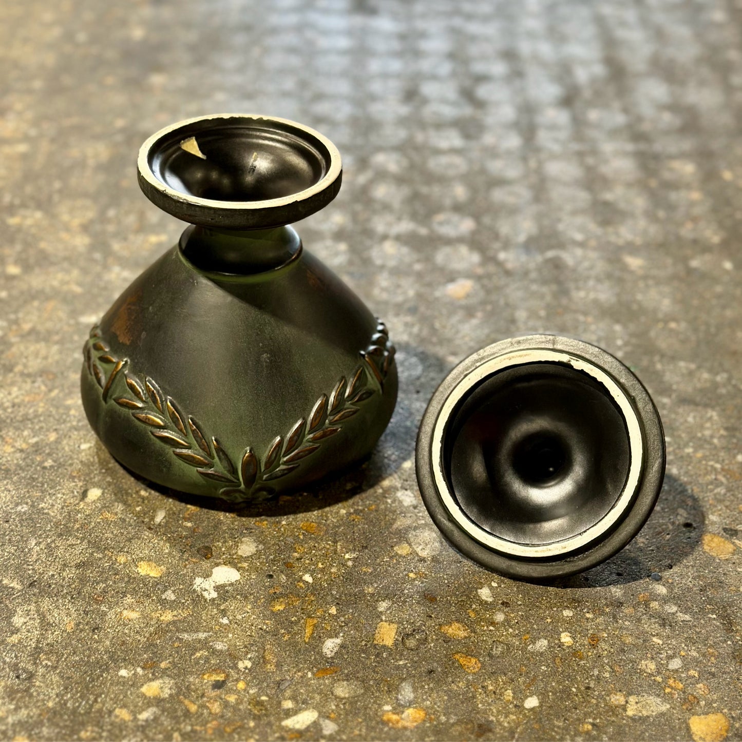 Vintage Lidded Urn, Aged Bronze Ceramic, 6.25" Dia x 7.5" H