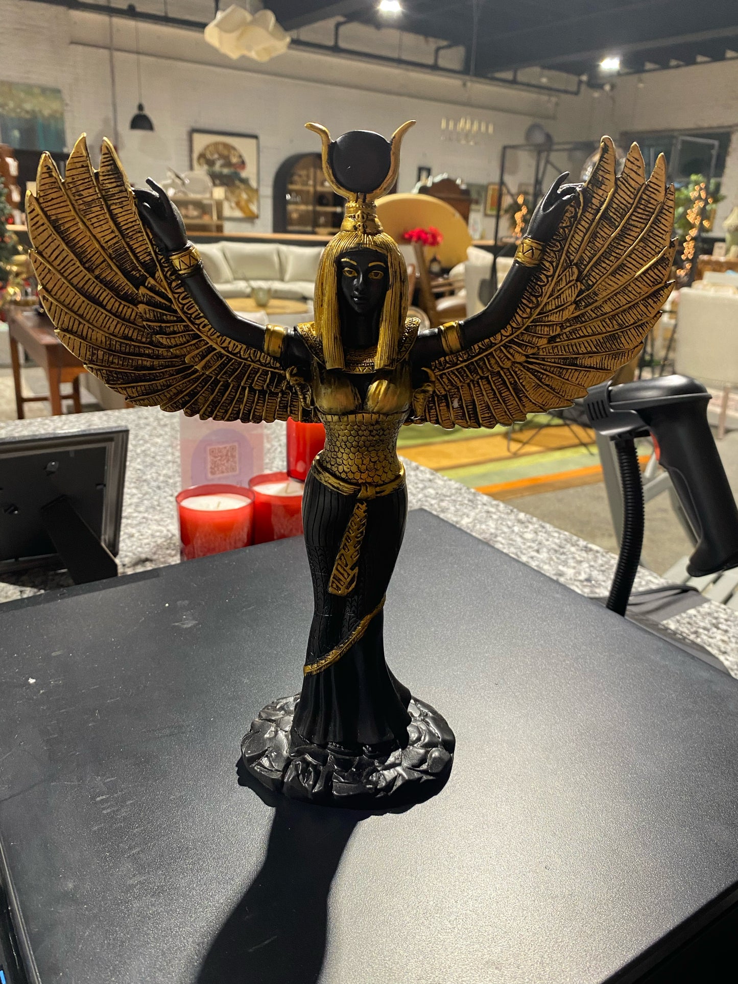 Egyptian Isis Statue Figurine, 11.88" H x 9.88"W x 3.5"D