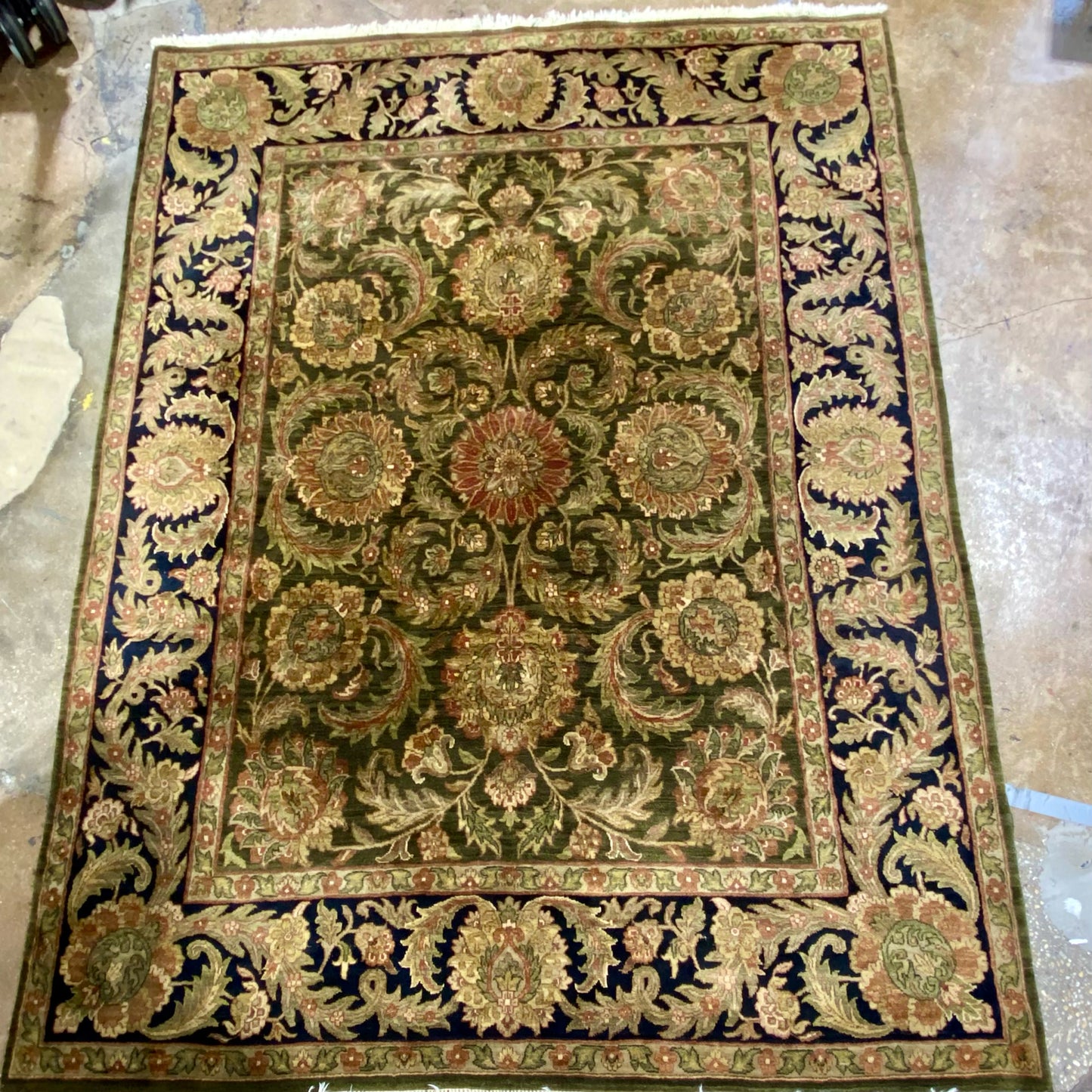 Green & Black Wool Hand Knotted Rug, 8'W x 10'L X 1"H