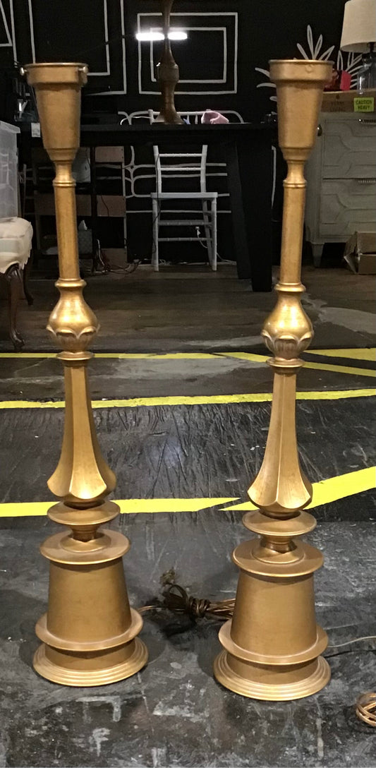 PAIR Rembrandt Lighting Brass MCM lamps AS IS 27.5" H x 5.5" base