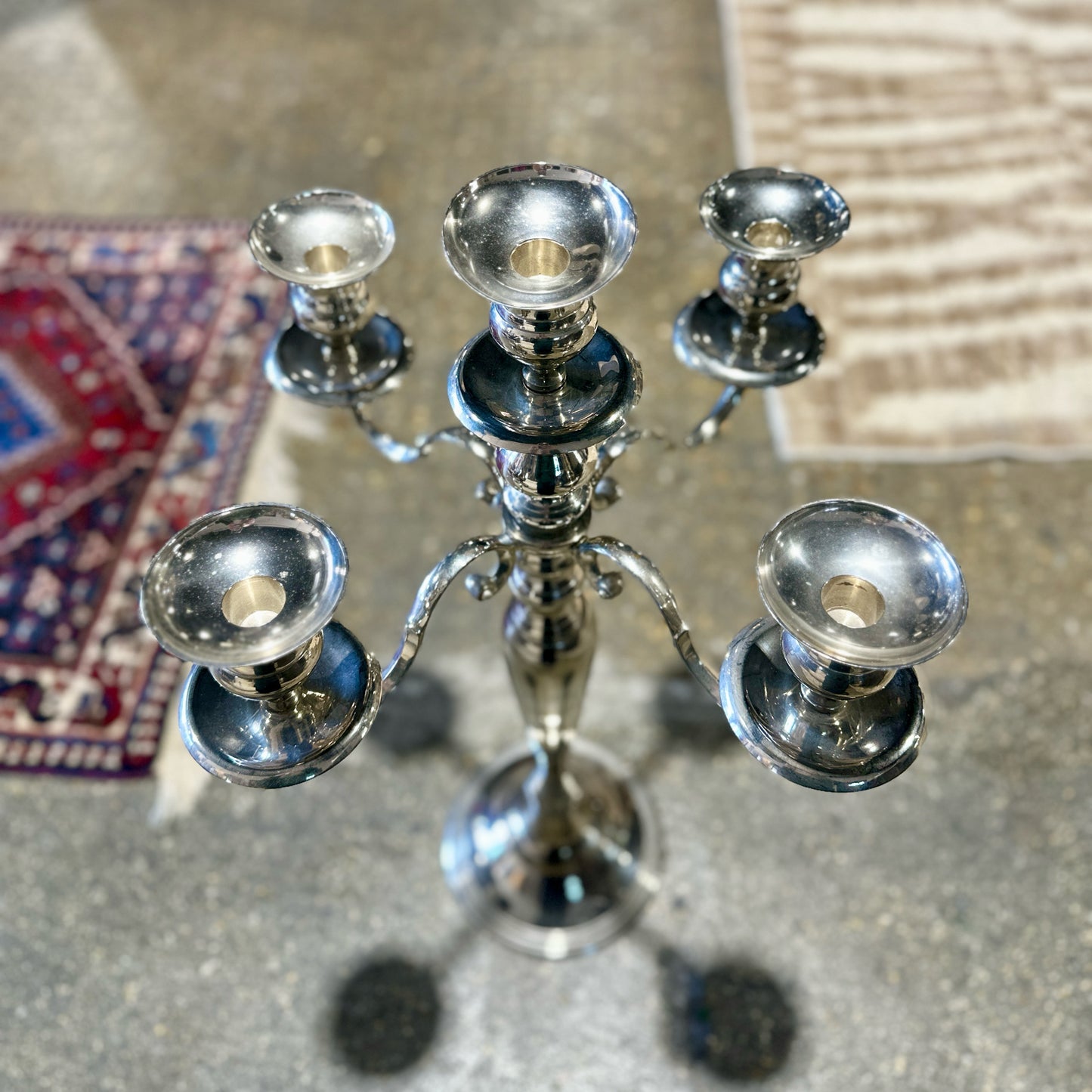 Traditional Four Arm / Five Candle Candelabra, Chrome Finish, 18" Dia x 28" H