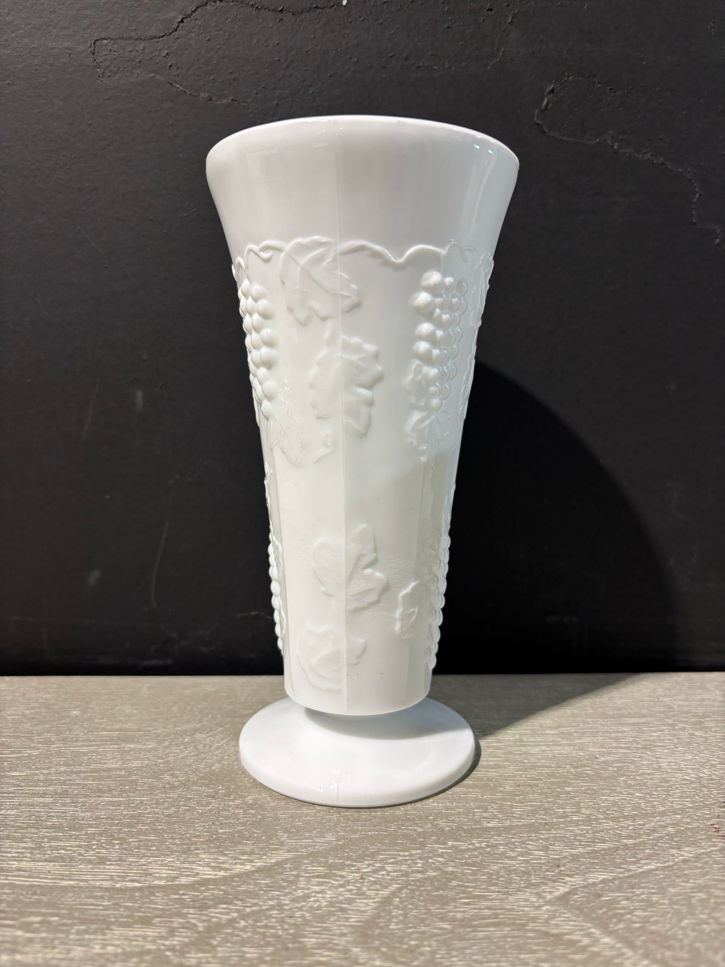 Milk Glass Vase 4" W x 8" H