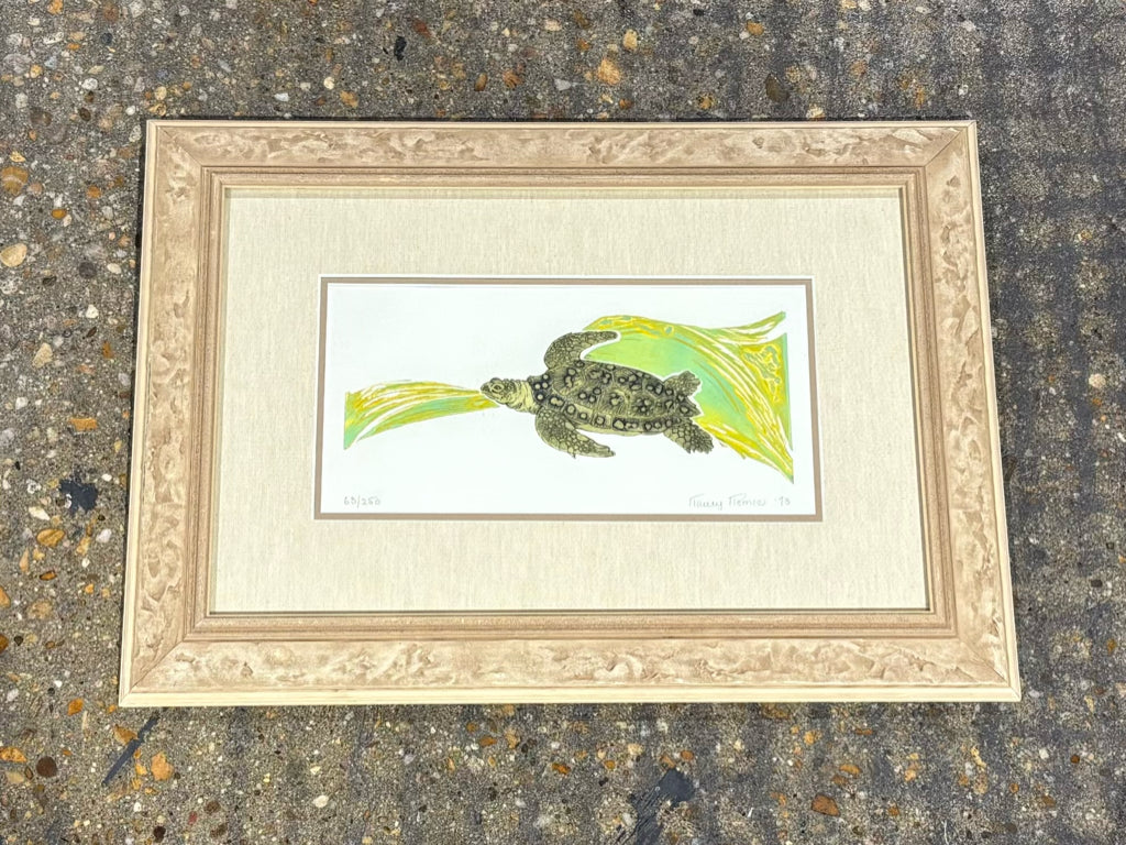 Turtle block print, signed/numbered, 1969, 23.5"W x 17" H x 1"D