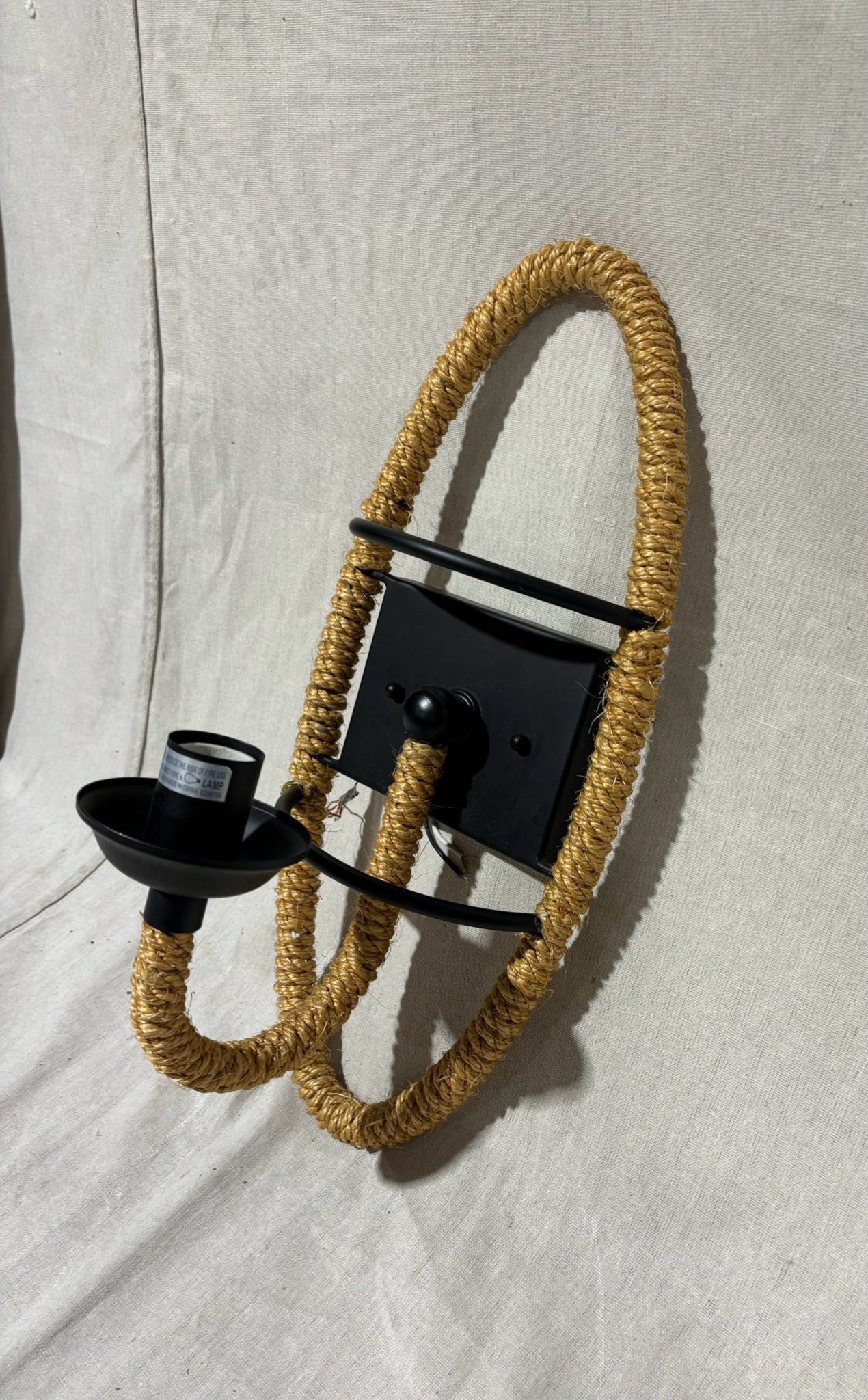 1 Light- CoastalRope & Black Metal Sconce 21Hx9W