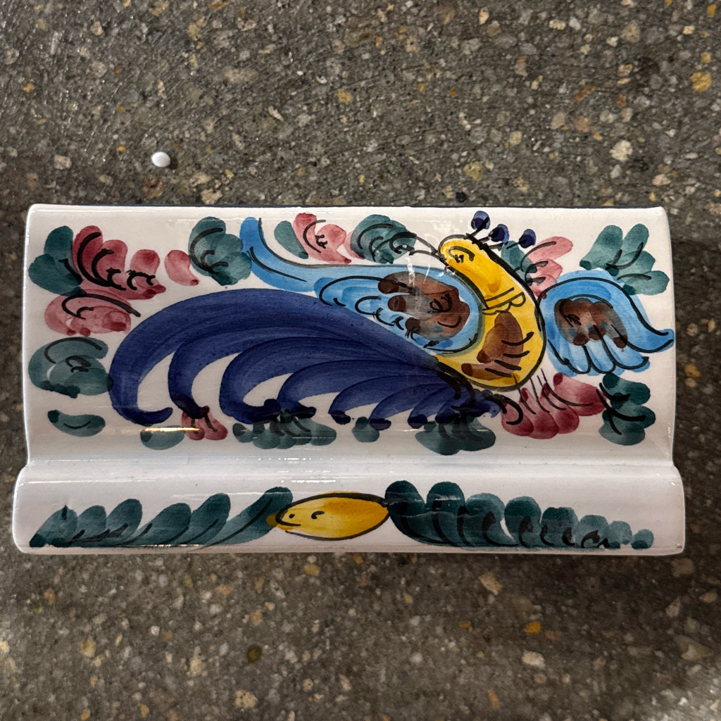 Handpainted letter holder, bird/floral,5"W x 2"D x 3"H