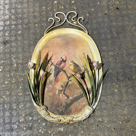 Painted Wrought Iron with Birds & Flowers 27" L x 16" W x 3.5" D