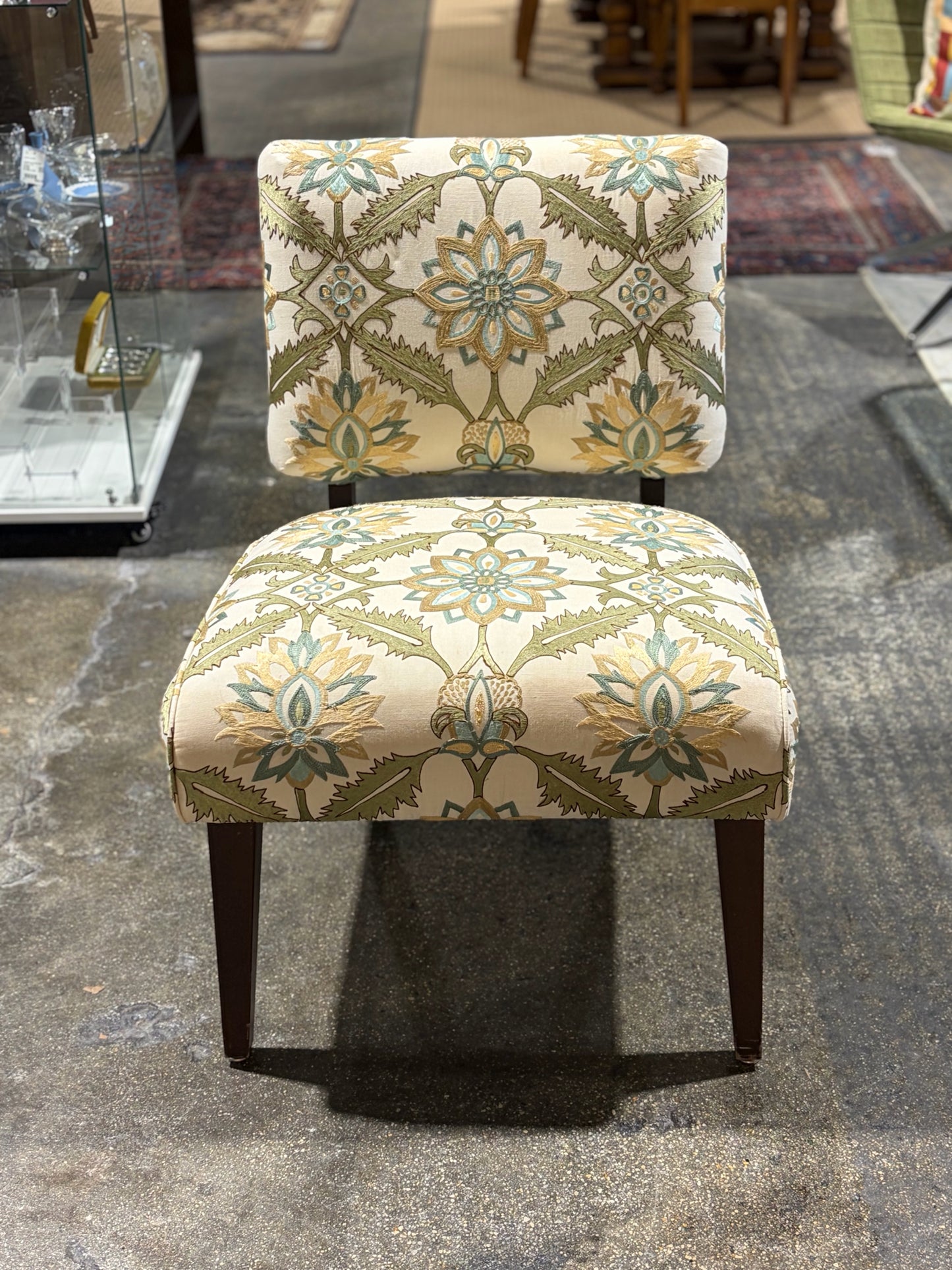 Embroidered Designer Fabric Ladies Slipper Chair, 25"W x 24"D x 31"H