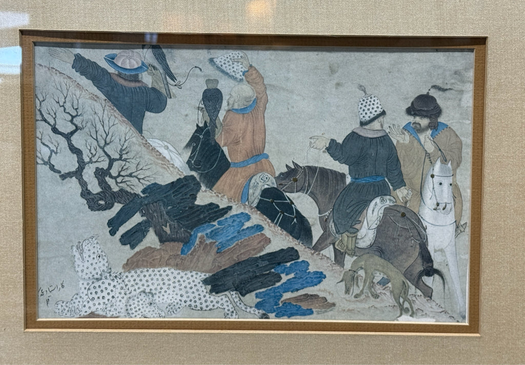 Asian print, silk double mat, 17.25"W x 21.25"H