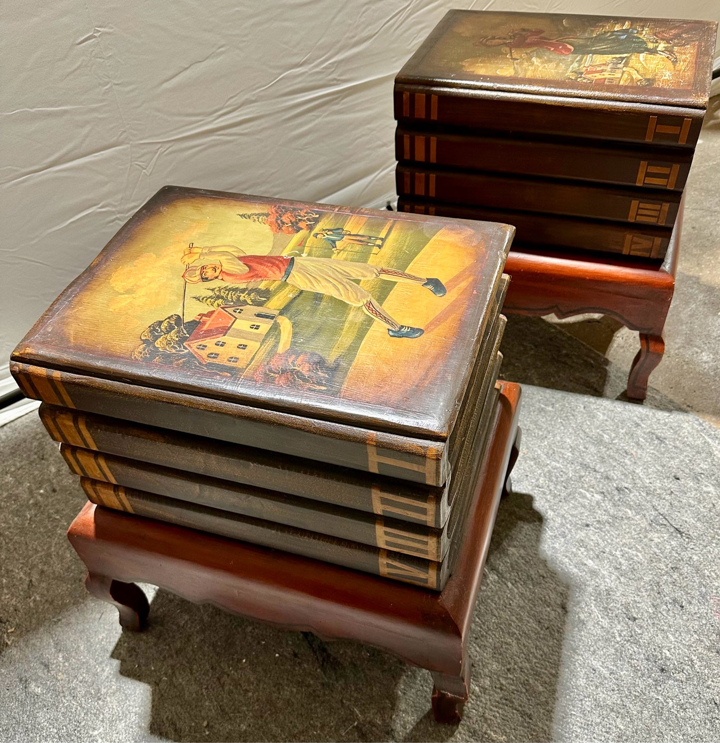Pair of Faux His & Hers Golf Book Stack Cabinet End Tables 21" L x 17" W x 22" D
