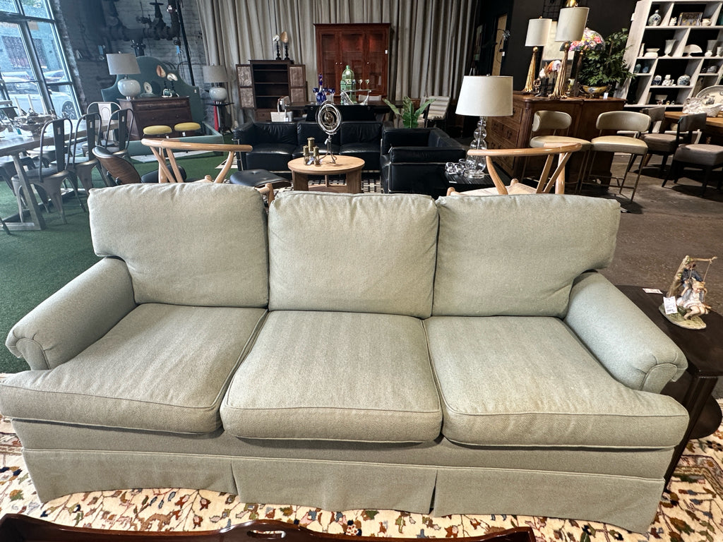 Hickory skirted 3 seat sofa, sea salt grn, 79"L x 28"D x 36"H