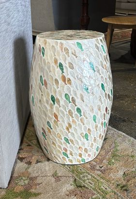 Capiz fish drum table, 10"D x 21"H