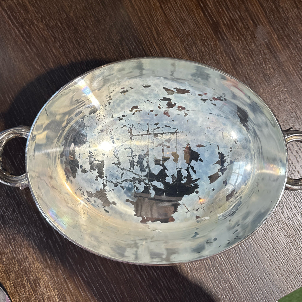 Silverplate footed bowl, w/handles, bead edge, decorative bowls