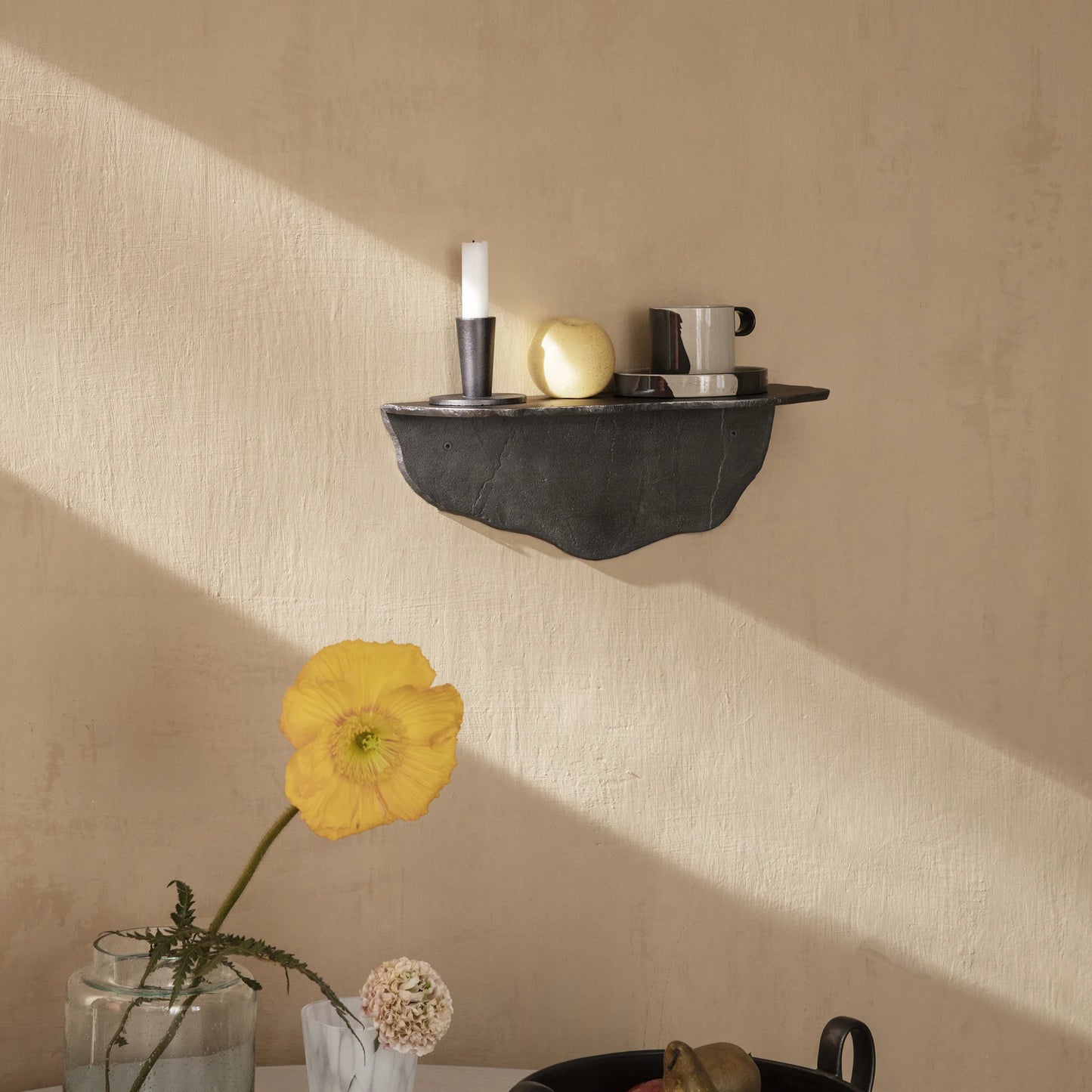 Ferm Living Fracture Shelf, Blackened Aluminum, 16" W x 7.1" D x 5.9" H
