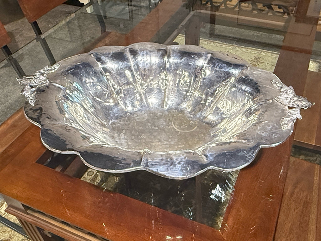Vintage Baroque footed bowl, silverplate, 22"W x 15.5"D x 5"H