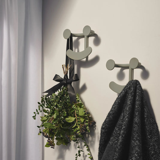 Fritz Hansen Happy Hook, Green Grey, 5.9" W x 2.5" D x 5.1" H, Power Coat Metal