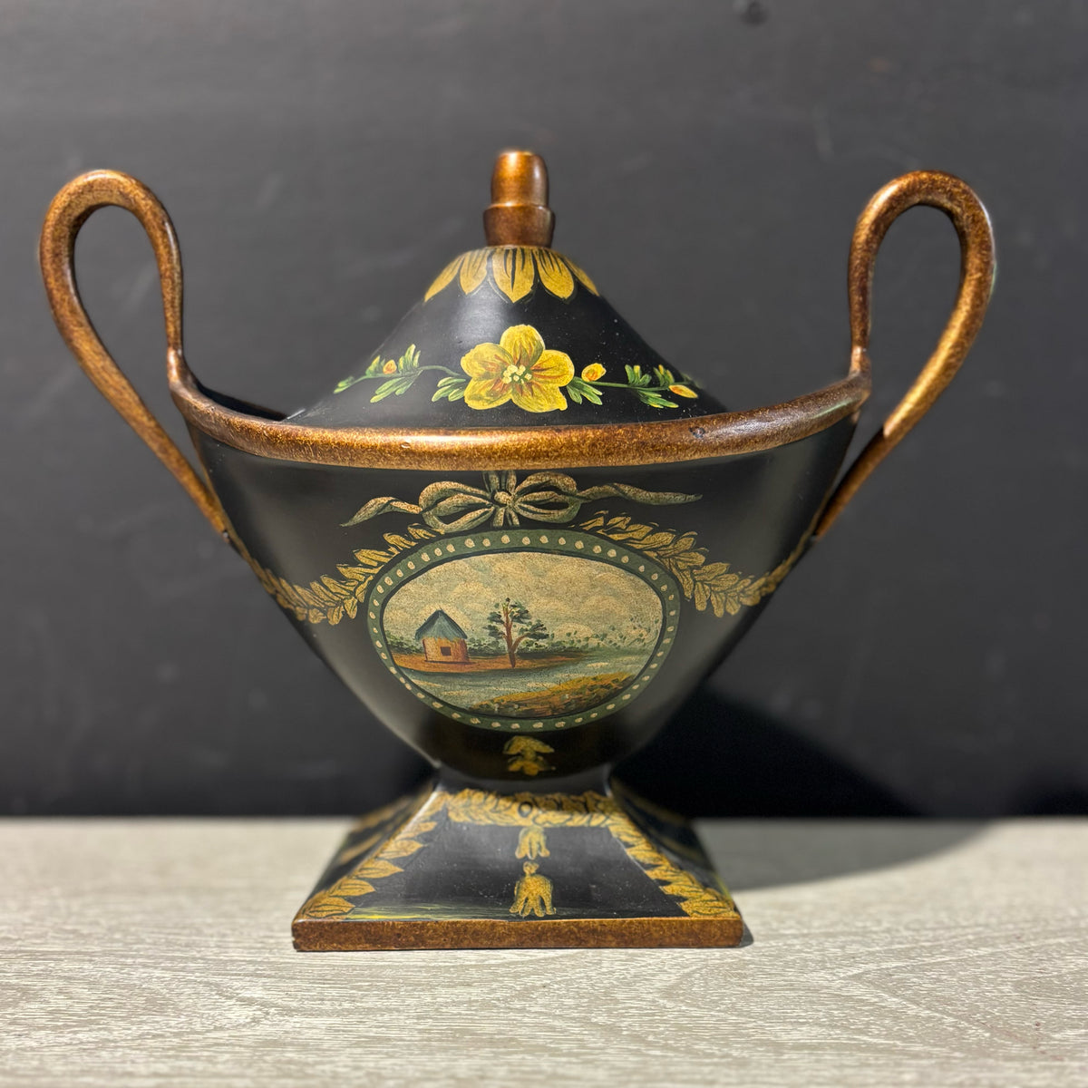 PAIR VTG Toleware Lidded Urns
