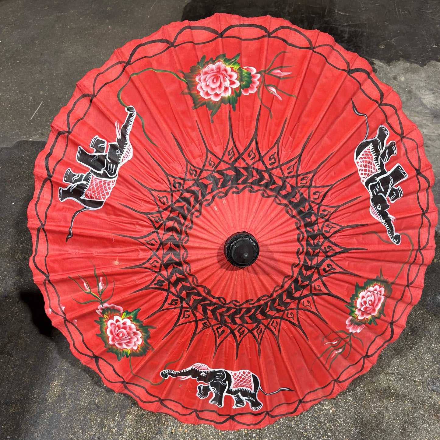VTG Asian Painted Paper Parasol 25" L x 32" W