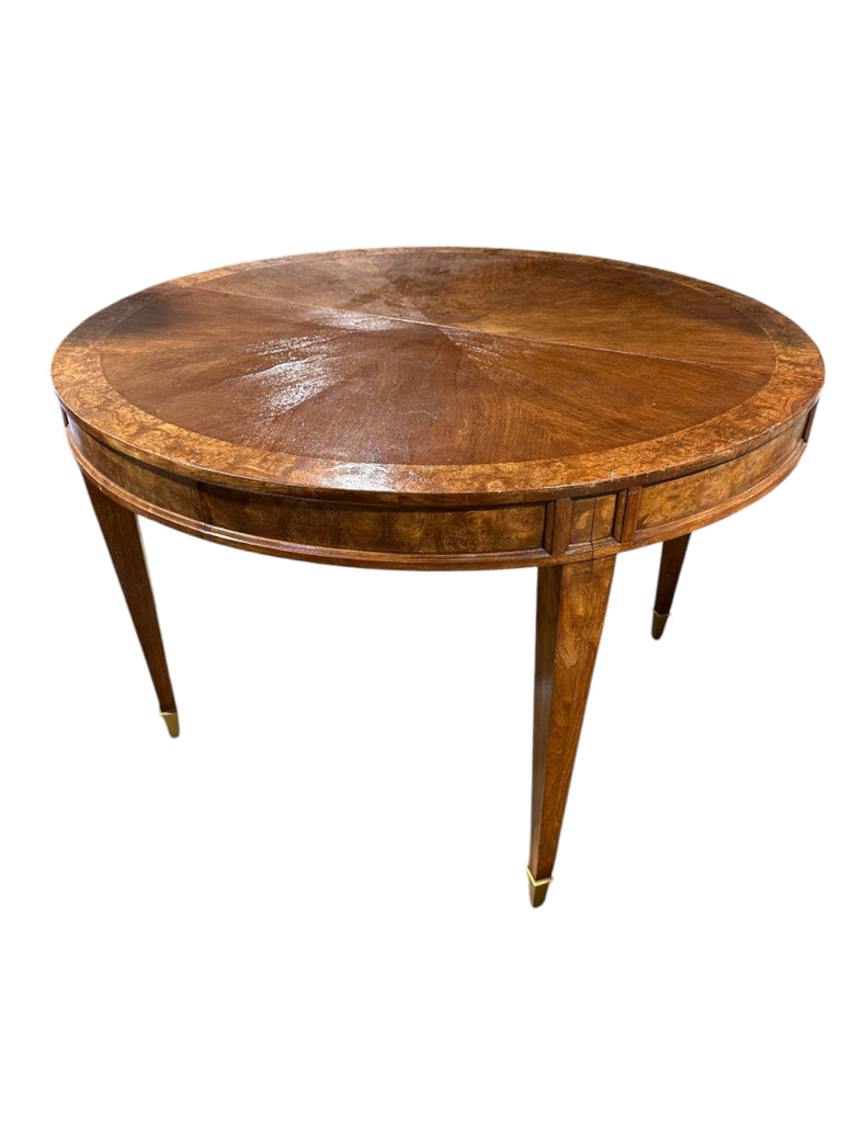 Antique banded dining table, mahogany w/burled edge, 44"D x 29"H