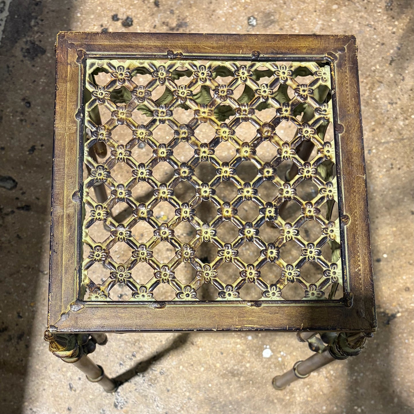 Small Cast Aluminum Aged Bronze Table, 10"W x 10"D x 18.5"H