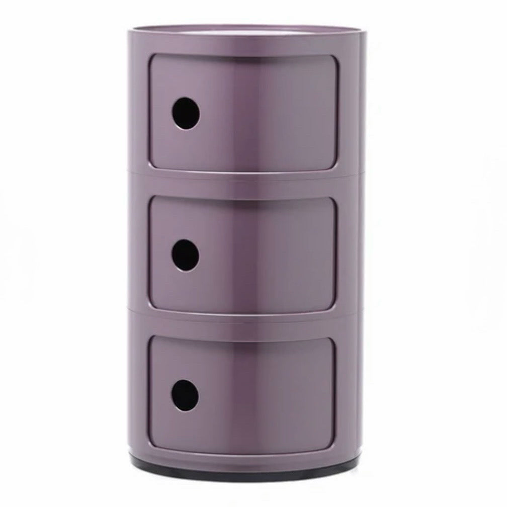 Kartell Componibili 3-Door Round Storage Unit, Violet Glossy, 12.6"Dia x 23.75"H