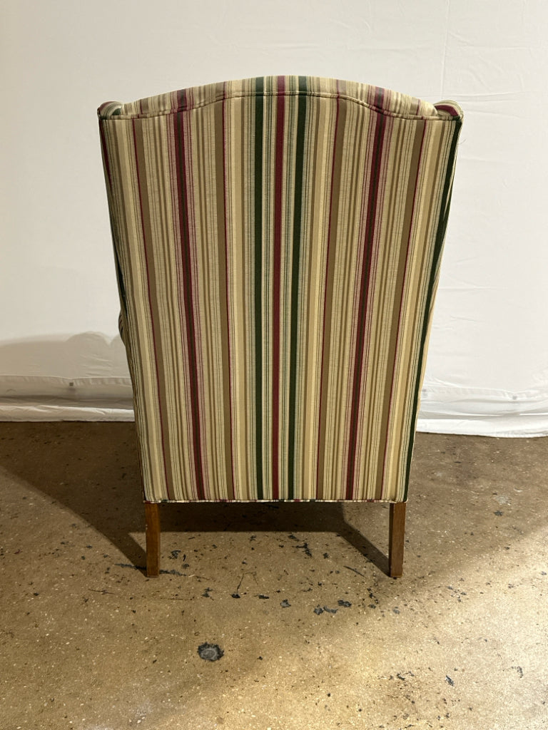 Queen Anne wingback, striped, 26"W x 26"D x 41"H
