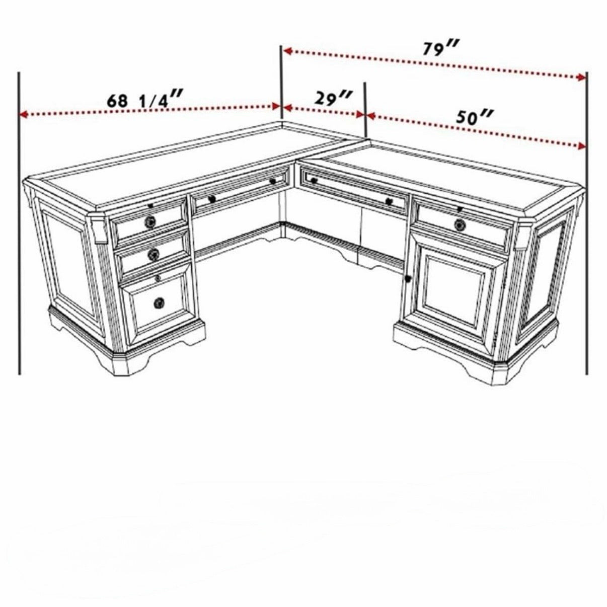 Hooker Brookhaven Executive L Right Return, 68.25"W x 79"D x 30.5"H