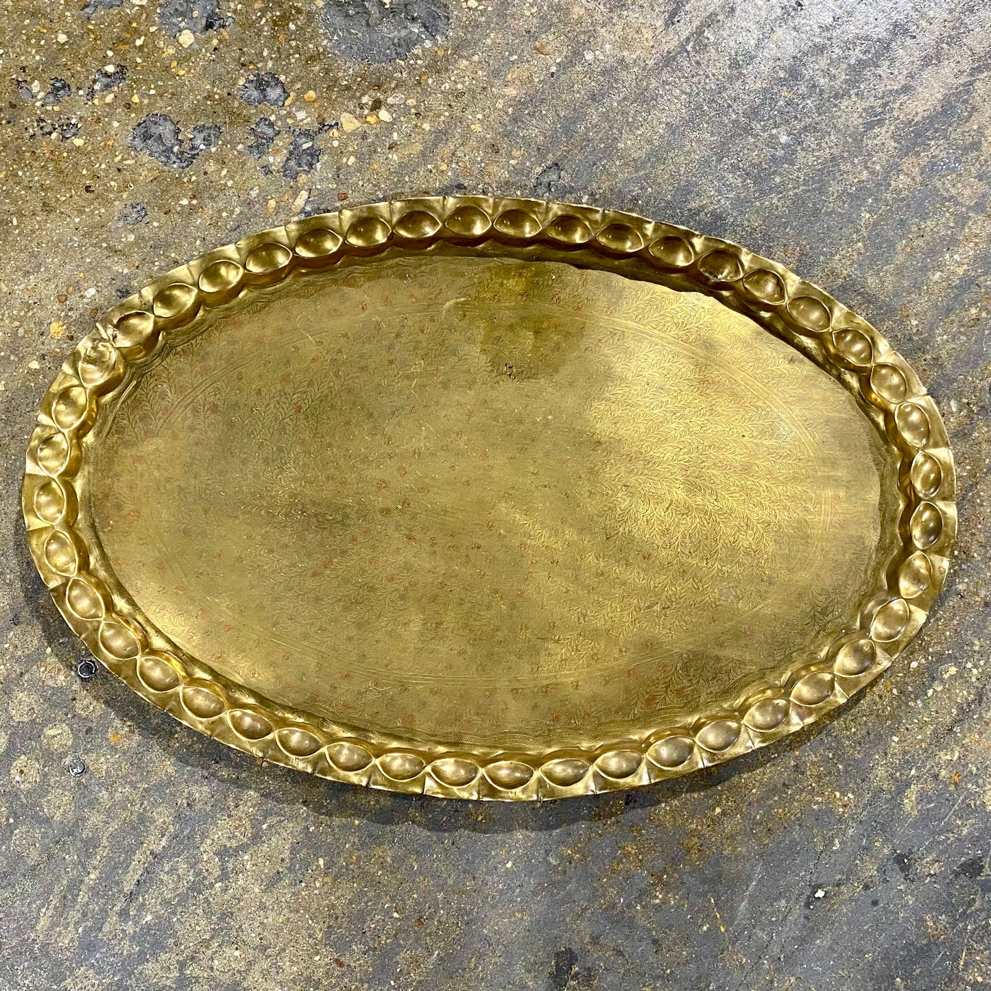 Large Brass Oval Tray, 29.5"W x 19.5"D x 1.5"H