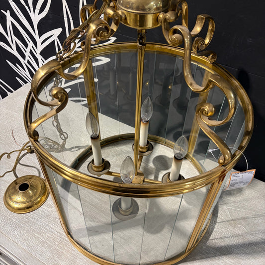 Brass and Glass Chandelier, 18"Dia x 26"H