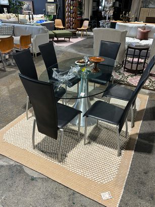 SET 6 MCM Black Vinyl & Chrome Chairs 16.5" W x 38.5" H x 17" D