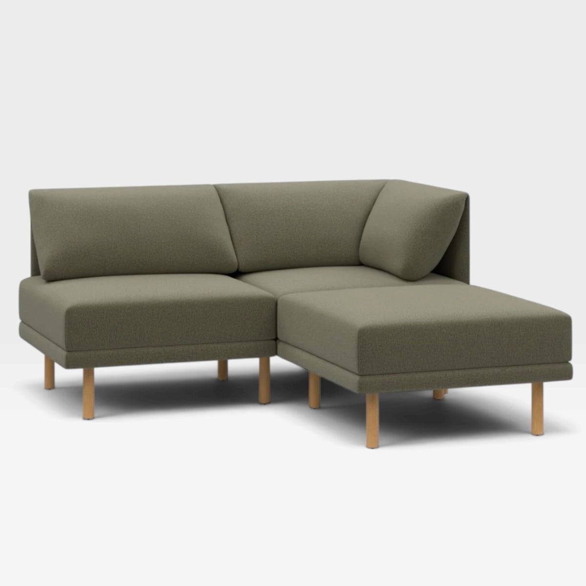 Range 3-Piece Open Sectional Lounger, Moss Green, Walnut