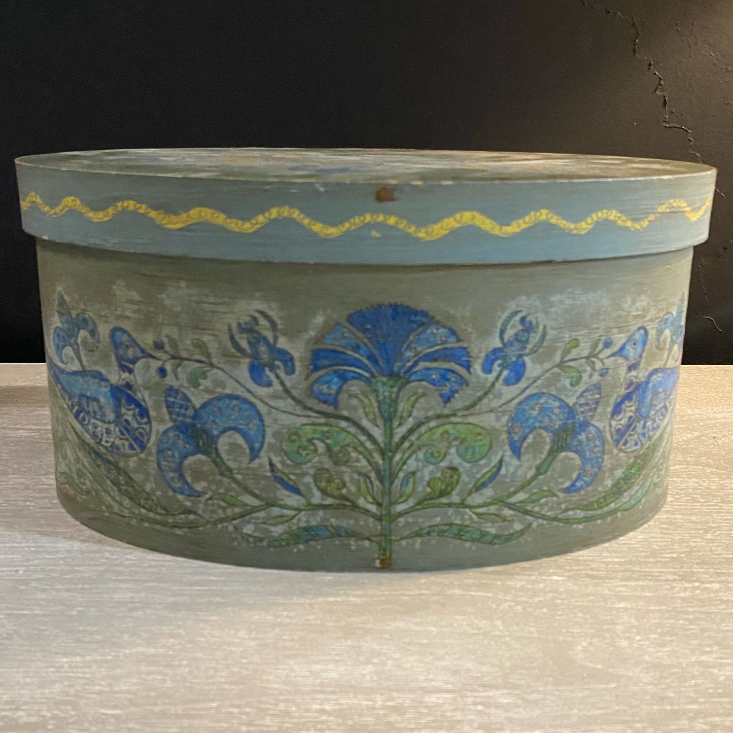 Vintage Handmade Wooden Oval Bride Box, 11.25"W x 8"D x 5.5"H