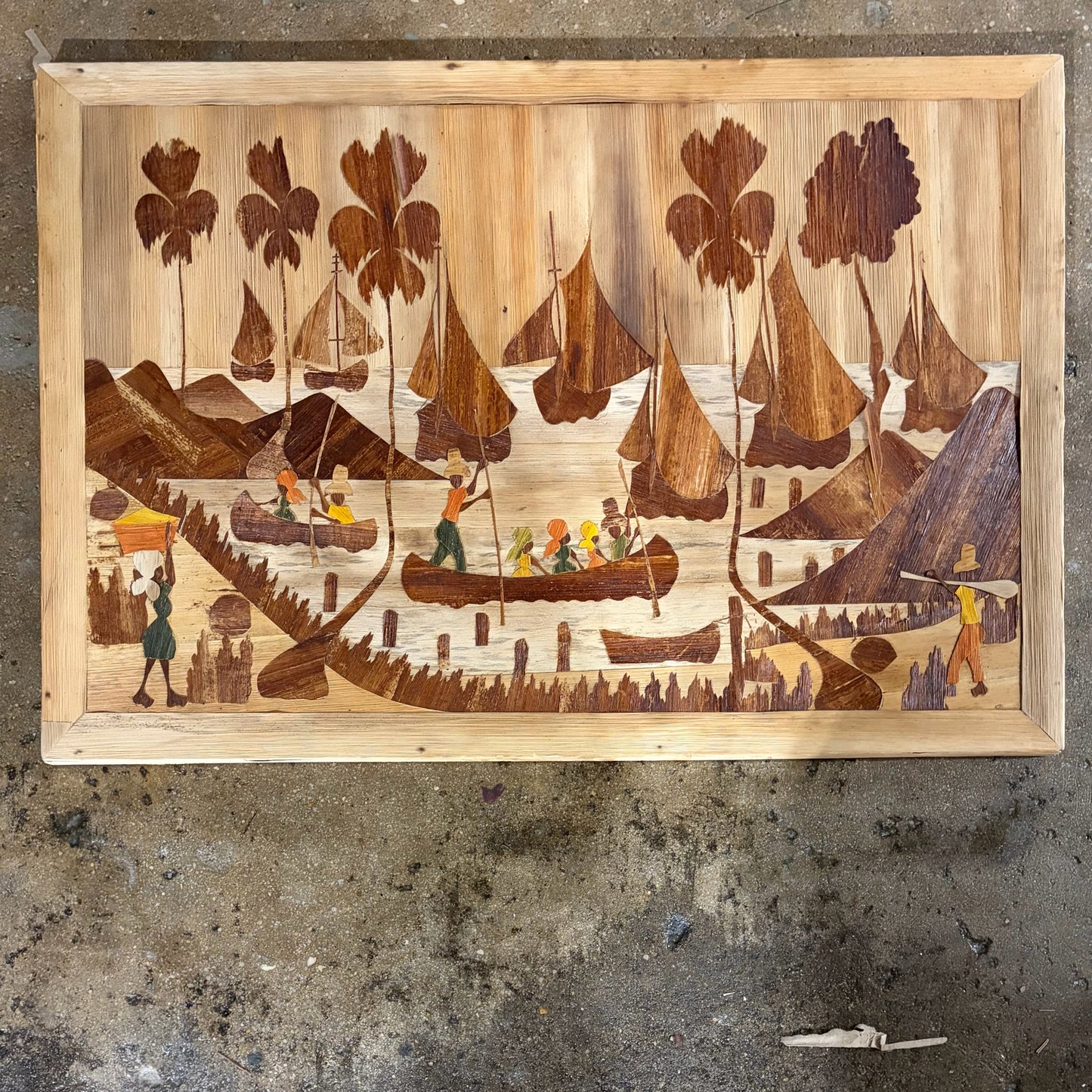 Vintage Haitian Folk Wood Art, 32"W x 22"H x .75"D