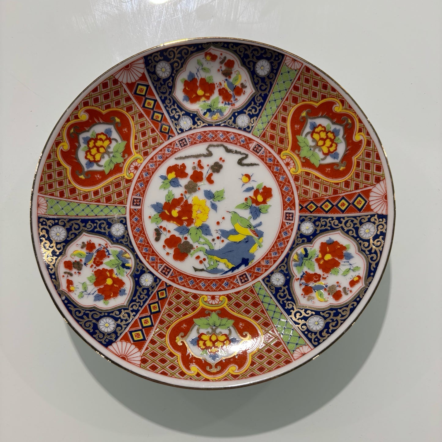 Japanese Plate, red,blue.gold, 6.25" D x .5" H