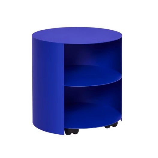 Hem Hide Side Table, Ultramarine Blue Textured, Steel w/ Wheels, 15"Dia x 16.1"H